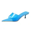 Pantoufles dames sandales à talons fins haut pointu mode Pvc supérieur chat porter de grandes chaussures pour femmes tongs pour femmes 220606