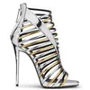 2022 Skórzany owczarek gladiator patentowe sandały buty 12 cm stiletto wysokie obcasy Pumki Kobiety Summer Open-Toe wąskie opaska zamek błyskawiczny kostkę