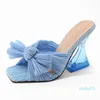 Sandals Summer Silk Women Pumps Bow Jelly Heel Slippers Open Toe High Heels Transparent Perspex Clear Shoes Sandals