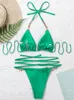 Ingaga Sexig Micro Bikini Halter Women's Swimsuit Thong Bikinis Set Chain Swimwear Green Bathing Suit High Cut Beachwear 220518