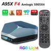 A95X F4 TV Box Android 10.0 AMLOGIC S905X4 2.4G 5G WIFI 2T2R 쿼드 코어 6 RGB 라이트 A55 8K 미디어 플레이어 258L