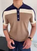 Polos para hombre Primavera Verano Casual para hombre Cuello vuelto Moda Patchwork Camisas para hombre Tejido de manga corta Tops delgados PulloverMen's Men'sMe