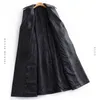 Lautaro Automne Long Trench-Coat En Cuir Noir pour Femmes À Manches Longues Ceinture Revers De Luxe Printemps Style Britannique Survêtement De Mode L220728