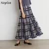 NEPLOE Herfst Dames Faldas Hoge Taille Contrast Kleur Mid Calf Plaid Kant Bal Gegroeide Rok Japanse Kawaii Jupe 220401