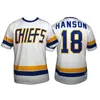 Maillot de hockey MitNess Hanson Brothers Charlestown # 16 Jack # 17 Steve # 18 Jeff 7 Slapshot Movie Maillots Bleu Blanc