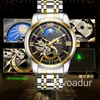 Montres-bracelets Tourbillon automatique montre mécanique hommes phase de lune hommes montres d'affaires lumineux étanche en acier inoxydable or Reloj Hombr