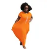 Grande taille femmes robes décontractées 2022 vêtements de créateurs lettre de mode imprimé col rond à manches courtes ourlet irrégulier lâche Maxi robe S-5XL