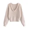 Kobiety swetry Nowe kobiety mody mody okrągły sweter z faux perłowy koralik długie rękawy elegancka dama kobieta swobodne ciepłe pullover zima zima