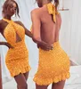 WSEVYPO BACKLOSS TIE UP Korte wrap Bodycon Zonkronden Sexy Cross Halter Mini Sheath Dress Party Ladies Cutout Front Dress 220611