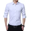 Hommes robe chemise mode à manches longues affaires Social mâle couleur unie col boutonné grande taille travail blanc noir 220323