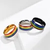 Rostfritt stål Rainbow Flag Gay Titanium Ring Plated 18k Gold Lara Sex färger som LGGBT Gay Men's and Women's Rings