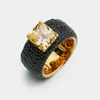 925 Sterling Silver with Lab Duży Kamień Symulacja Moissanite Black Diamond Yellow Citrine Gemstone Emerald Cut Pierścień dla kobiet