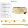 New COB LED Dimmable Strip Light 8mm 320 Leds High Density DC 12V 24V Flexible Strip Lights Tape Linear Ribbon 3000K 4000K 6000K