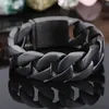 24 mm de largeur Heavy Punk Men Curb Cuban Link 316L Bracelet noir mat en acier inoxydable ne se décolore jamais Bling Titane acier Bike Biker chaîne bracelet bijoux