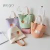 Lunch Bags Hand Bucket Candy Color Female Canvas Bag Korean Fashion Student Lunch Box Bento Bag Bucket Carry Small Bag