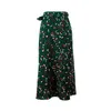 OOTN Vintage Leopard Print Long Skirts Women High Waist Midi Bow Tie Christmas Sexy Split Wrap Ladies Green Beach 220317