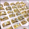 Band Rings Jewelry 20Pairs Of 2 In 1 Hand Inlay Zircon Stone Golden Plated Stainless Steel For Men Women Wedding Part Dhgs3