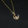 Pendant Necklaces Luxury Female White Zircon Necklace Charm Gold Color Wedding For Women Cute Crystal Star Moon Chain NecklacePendant