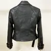 High Street Designer Jacket Dames Lion Buttons Double Zippers Motorfiets Biker Synthetisch leren jas 201214