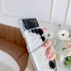 For Samsung Z Flip 3 Case Transparent 3D Rose Glitter Folding Phone Case Acrylic Soft TPU Shockproof Back Cove