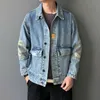 Men's Jackets Men's Summer Autumn Men Denim Korean Patchwork Streetwear Leisure Jean Jacket Black Blue Lapel Long Sleeve Fashion Jeans