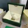 Luxury Cases Designer Top Quality Boxes Dark Green Watch Box Gift Woody Case For Rolex Watches Booklet Card Taggar och papper i ENG247F