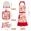 Kitchen audit Aprons with Oven Mitt/ Potholder/ Chef Hat 4PCS Set