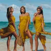 Stroje kąpielowe dla kobiet Kobiety Sexy Tunika z odkrytymi ramionami Sukienka plażowa z rozcięciem Kostiumy kąpielowe z krótkim rękawem Jednolita okładka Up Summer Maxi