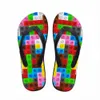 Индивидуальные женщины квартиры дома тапочки тапочки тапочки 3d 3d тетрис печать летняя мода пляжные сандалии для женщин дамы шлепанцы резиновые flipflops n3pd #