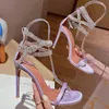 Sandales été newes Sandales pour femmes Designer de mode cristal strass décoration talon aiguille qualité de la chaussure en cuir véritable 10,5 cm de haut