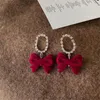 Stud 2022 Winter Vintage Fashion Simple Cute Wine Red Velvet Rose Flower Bowknot Earrings For Women Daily AccessoriesStud