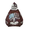 2021 Zimowy szkielet wydruku polarowy brązowy zamek z kapturem mężczyzna Mężczyzn Hip Hop Pullover bawełna punkowa bluza z kapturem sudaderas hombre g220607