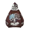 2021 Winter Skeleton Print Fleece Brown Zip Up Hoodie Men Men Pullover de Hip Hop Cotton Punk Zipper moletom com capuz Sudaderas Hombre G220607