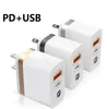 1688AA USB 18W adaptateur de chargeur mural Type C PD 2.4A Charge rapide US Plug Chargeur pour tous les téléphones samsung huawei blanc Boîte de vente au détail