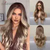 Easihair Long Brown Synthetic Hair Wigs Blonde Highlight Natural Wavy Middle Part for Women Cosplay Heat Motestant 220525