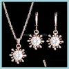 Earrings Necklace Wedding Jewelry Sets Cubic Zircon Sunflower Earring Beautifly Set For Brides Bridesmaid Bridal Drop Delivery 2021 Dhnme
