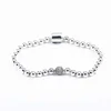 Genuine 925 Sterling Silver Bangle Smooth Beads Pave Crystal Ball Bracelet Fit Bead Charm Diy Fashion Jewelry312q