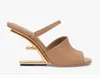 Lyxdesign pumpmärke Dam pumpar sandal tofflor glidklack First Mink Heeled Sandaler högklackat guldfärgad skulpterad klack STORLEK 35-39