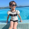 filles douces princesse maillot de bain deux pièces style coréen enfants bowknot manches courtes Tops + maillot de bain enfants Spa plage maillot de bain S2052