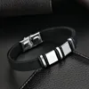 Bracelets de charme Mode Or Bracelet en acier inoxydable Couple Accessoire Bracelet Noir Silicone Cuir Casual et BangleCharm