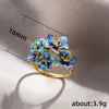 Cluster Rings Blue Flower For Women Gold Color Ring Of Female Anel Jewelry Accessories Party GiftsCluster