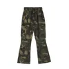 Men Cargo Pants and Women Retro Loose Ink Splash Cotton Washed Camouflage Flared Pants with Pocket