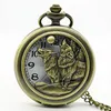 Zegarki kieszonkowe Vintage Bronze Moon Wolf Hollow Quartz Watch Naszyjnik