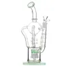 12.6-Inch Recycler Glass Bong with Jade Green Mouthpiece, Bent Neck, Coil Perc, and Tree Percolator - 14mm Female Joint
