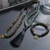 Pendant Necklaces 8mm Natural Tiger Eye Bronzite 108 Mala Beaded Necklace Yoga Prayer Rosary For Men Women Japamala JewelryPendan