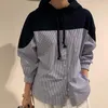 Women's Blouses & Shirts Blouse Loose Knit Hooded Stitching Striped Long-sleeved Shirt Single-breasted Top Casual Fashion Spring Autumn Japa