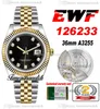 EWF 36 126233 A3235 Автоматические мужские Часы Двухтона Желтое Золото Черные Алмазы 904L Джубилестелистический Браслет То же Serial Card Super Edition TimeZoneWatch R01
