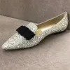 Klassisk mode kvinnors plattskor casual skor klänning fest sexig lysin sten pärlor spetsig tå lyxdesigner mar