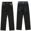 Jeans masculino Jeans masculino estilo Y2K com decoração floral na cintura, calças oversized casual streetwear, estampa de letras punk hip-hop, estilo Harajuku solto de perna reta