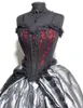 فستان زفاف قوطي Steampunk أسود وأحمر الحبيب زفاف ثوب الأشرطة